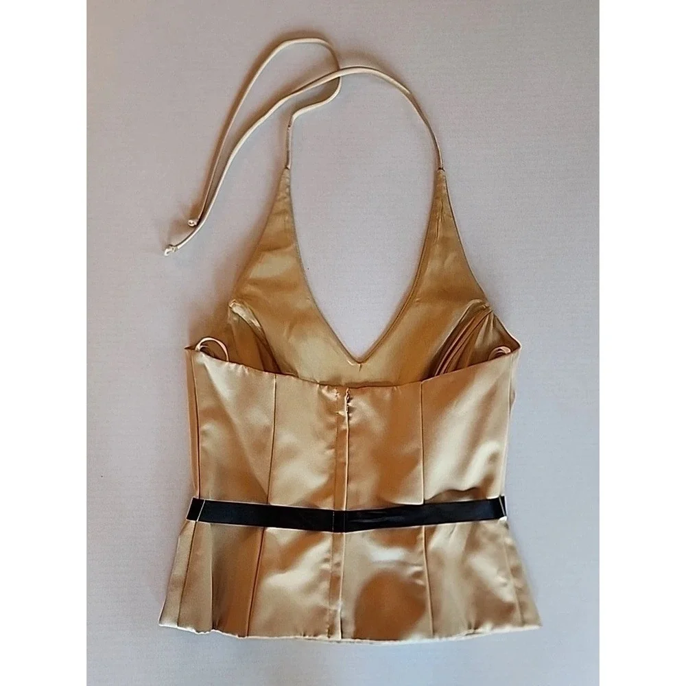 VTG Xscape Womens Halter Top Sz 8 Y2K Satin Coquette Going Out Champagne Gold - Picture 4 of 10